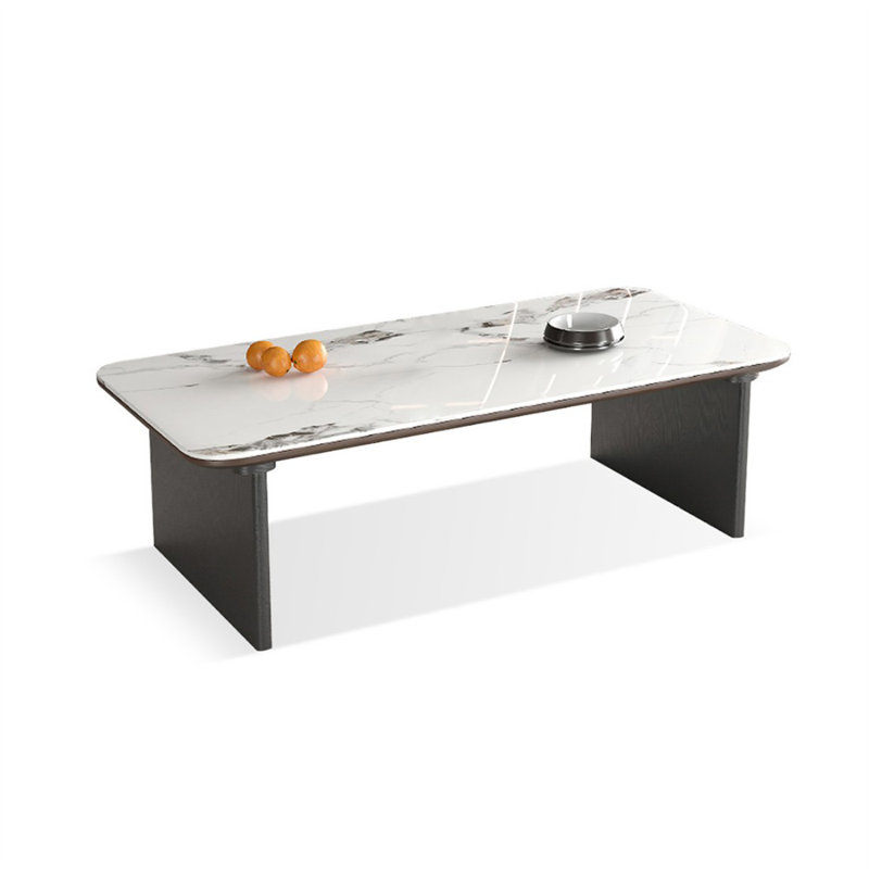 Black Sintered Stone Solid Wood Rectangular Coffee Table, 16.93" H x 39.37" L x 23.62" W