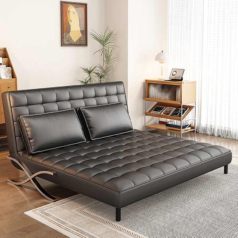 Canapé-lit noir en cuir noir avec coussins, H 32,28 po x l 61,42 po x P 31,5 po