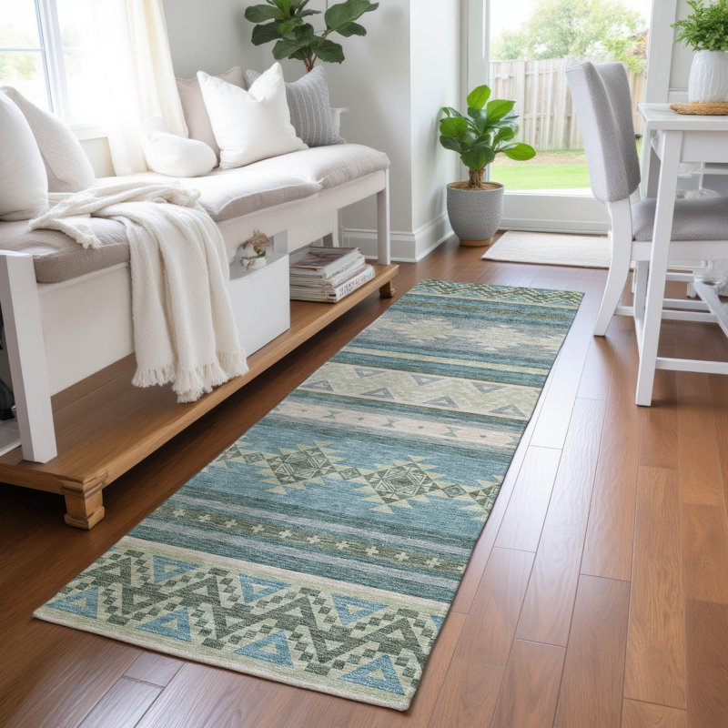 Machine Washable Indoor/Outdoor Chantille ACN2561 Global Rug, Runner 2'3" x 7'6", Teal