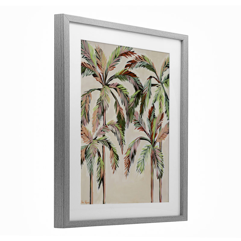 «Blush Palm Tree Canopy», reproduction sous verre, conception de Dani Heyward, Cadre de ferme gris sous verre Farmhouse