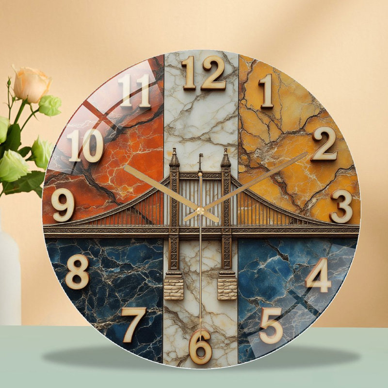 Horloge murale élégante avec pont et horloge murale moderne en verre 12 po