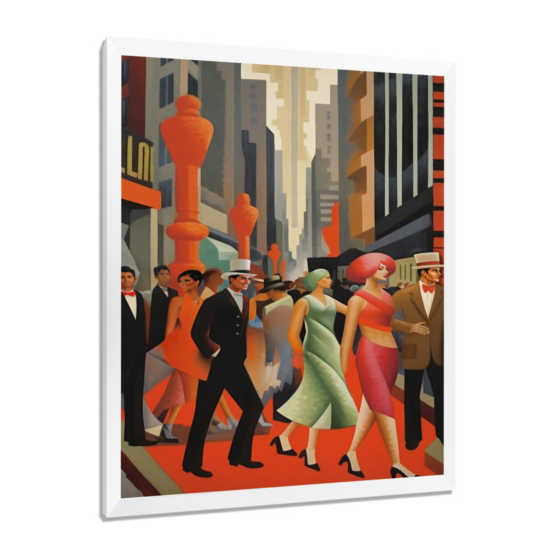 Art déco rétro City Life - Décoration murale mode femme, H 32 po x l 24 po x P 1 po, Cadre simple blanc