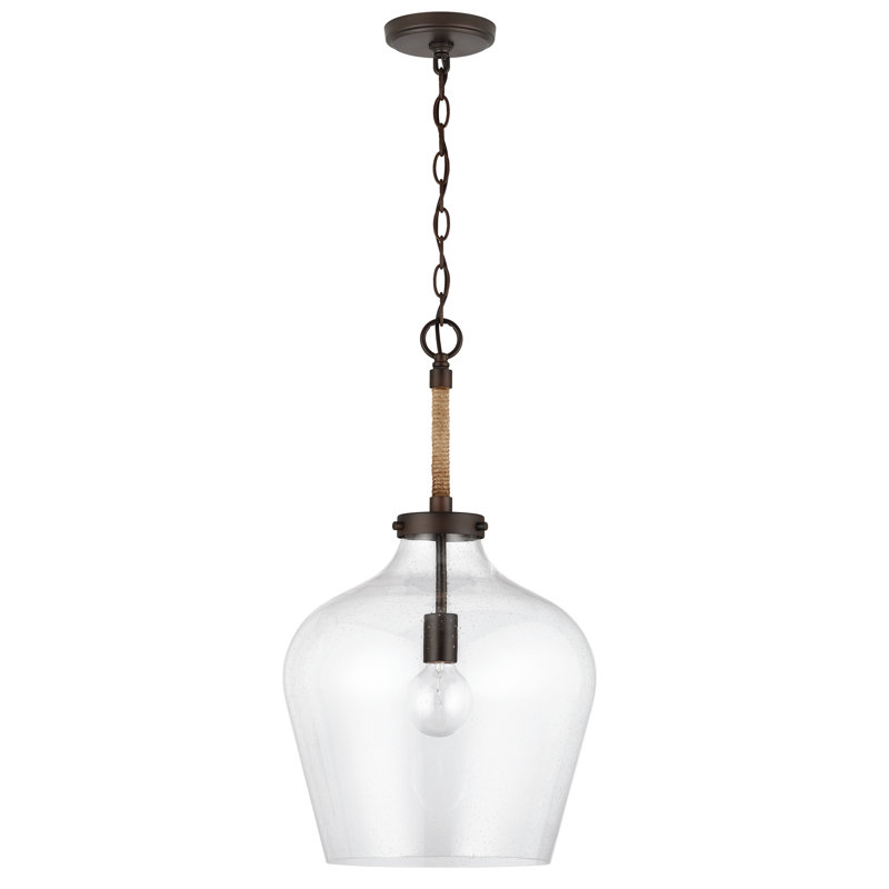 Luminaire suspendu en forme de dôme à 1 lumière avec accents de corde Saxatil, Bronze