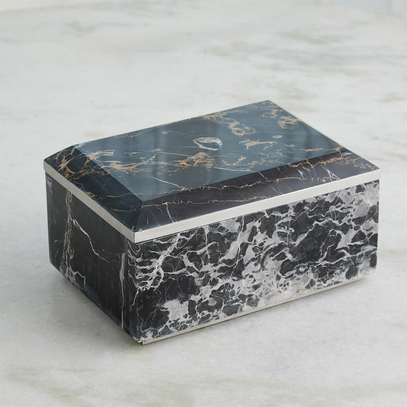 Golden Portoro Marble Decorative Box, 5.5" H x 10.25" W x 7.25" D