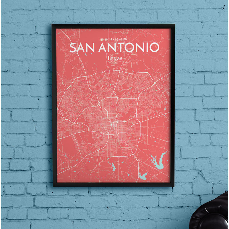 San Antonio City Map - Unframed Graphic Art, 27.56" H x 19.69" W x 0.05" D