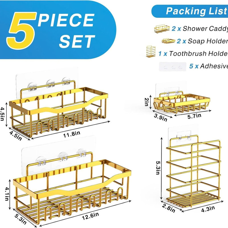 Gold 5-pack Rustproof Stainless Steel Shower Caddy