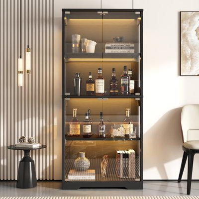 Anmol Display Cabinet With Glass Doors, 4-Tier Storage Cabinet with LED Light