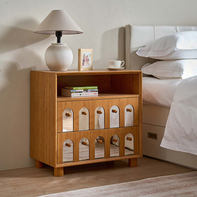 Grande table de chevet Mid-Century moderne avec station de charge, 2 tiroirs de rangement et tablette ouverte