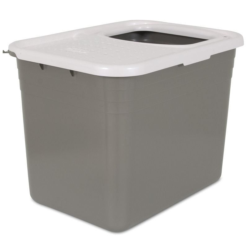 Gray and White Plastic Top Entry Cat Litter Box