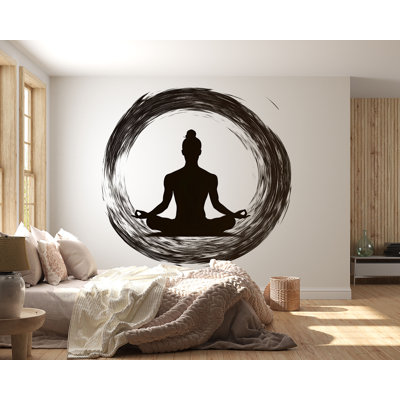 Adhésif mural Zen Yoga, papier peint cercle de méditation, autocollant mural Mandala noir, décor de studio de bien-être, art mural de salle de spa 635MV