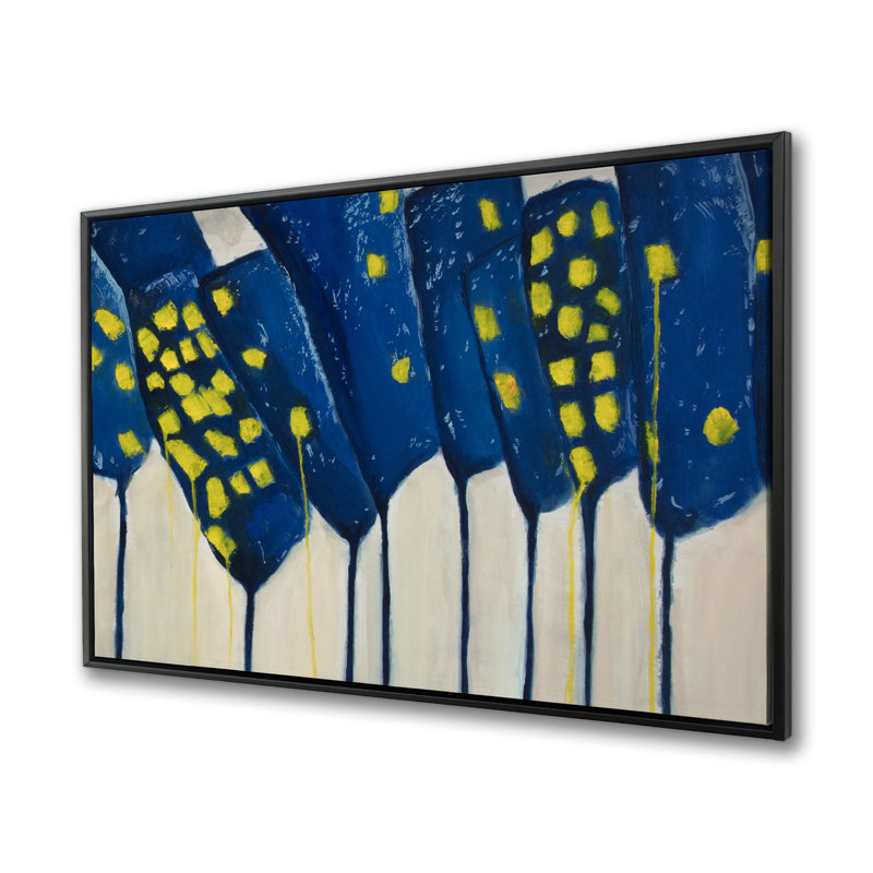 Fleurs bleues abstraites - Art sur toile encadré pour la décoration intérieure