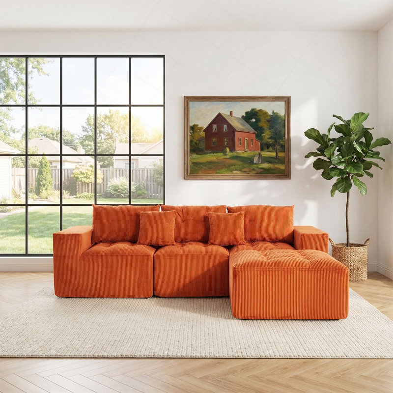 Canapé modulaire à compression en L 101 po, canapé Cloud confortable à 3 places, tissu en velours côtelé, avec repose-pieds mobile, combinaison de bricolage gratuite, convient au salon, à la chambre à coucher, à l’appartement
