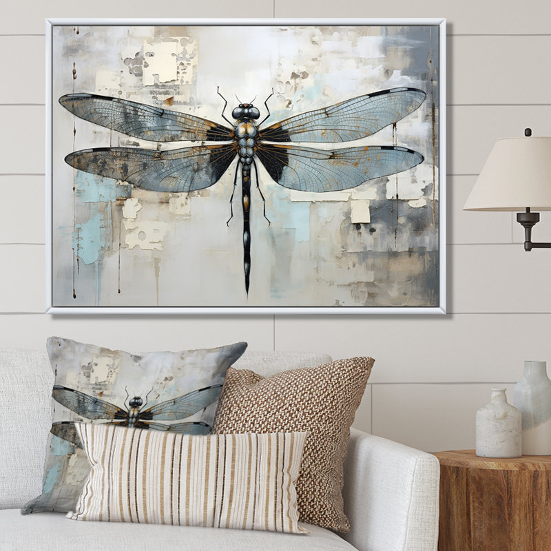 Dragonfly Delight IV - Libellule, art mural, H 16 po x l 32 po x P 1 po, Cadre naturel flottant