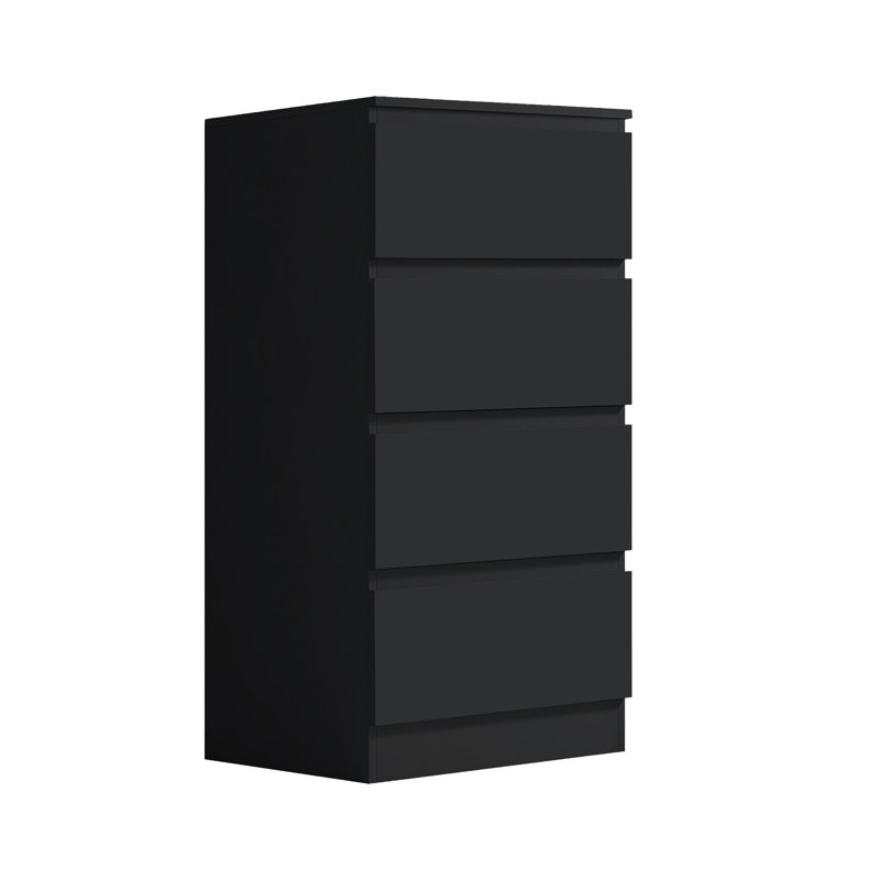 Carlton 4 Drawer Tallboy Chest Of Drawers. 40cm Wide. Matt Finish. Scratch Resistant. Modern No Handle Design., Black