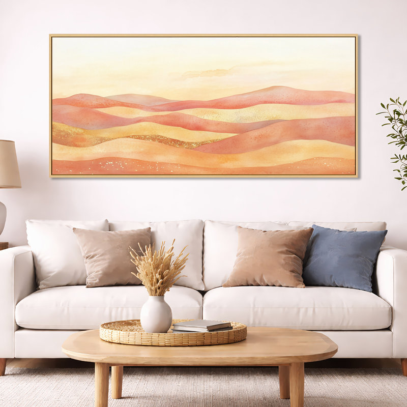 Art mural montagne rose, toile alpine rosée, Highland montagne rose, H 28 po x l 60 po, Cadre naturel flottant
