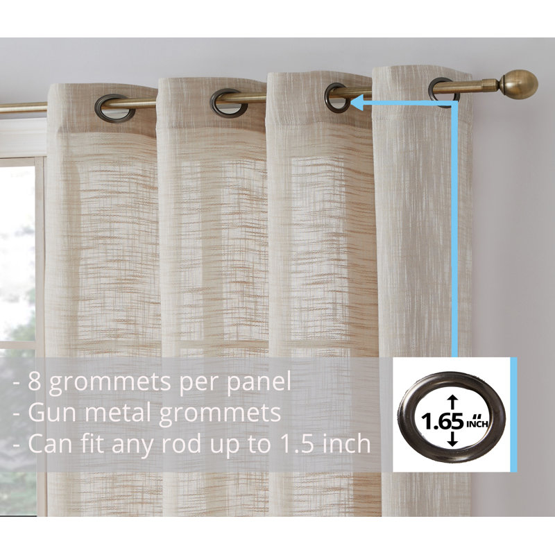 Hallmark Solid Semi-Sheer Faux Linen Polyester Grommet Curtain Panels, Beige, 54" W x 96" L