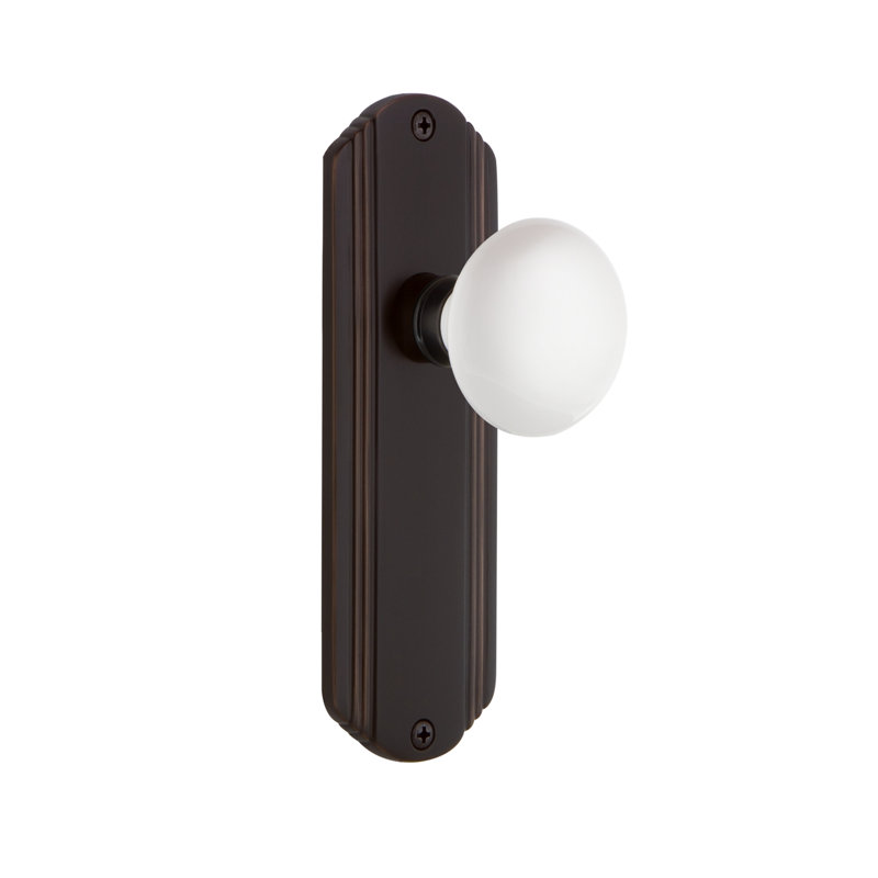 Deco Plate with White Porcelain Door Knob, Timeless Bronze, 2-3/8”