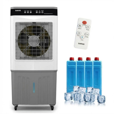 Ventilateur de refroidissement par évaporation portatif 3 en 1 avec télécommande, refroidissement silencieux, affichage à DEL, réservoir d'eau de 1,84 gallon, 3 vitesses, sacs de glace, roulettes pour chambres à coucher et maisons