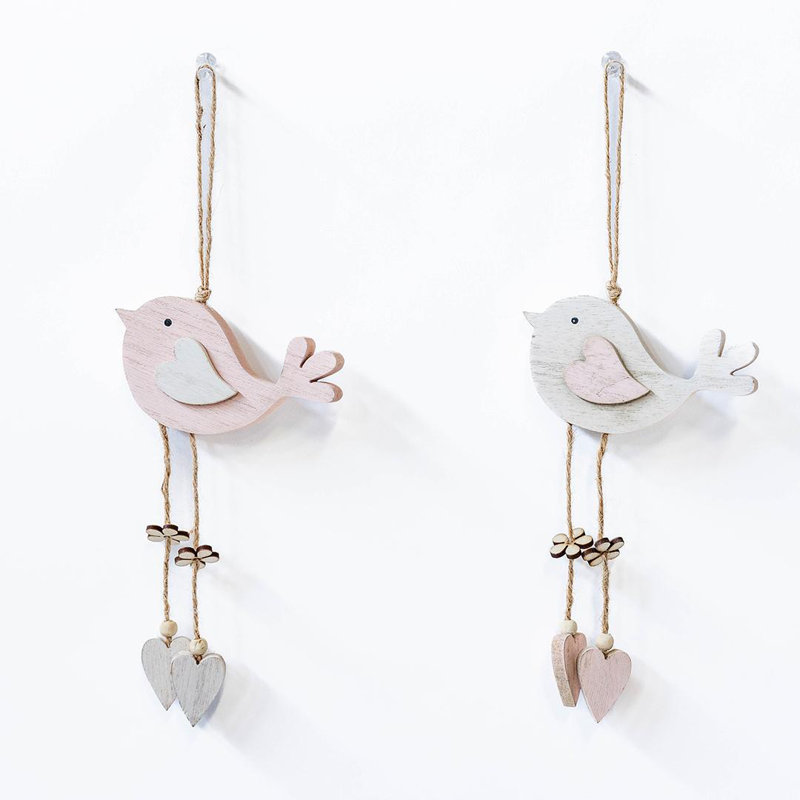 Set Of 2 Assorted- Birds With Hearts Hanging Decorations
