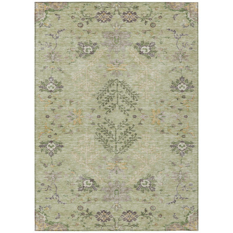 Tapis intérieur / extérieur 10 pi x 14 pi vert articulé brun et beige floral lavable