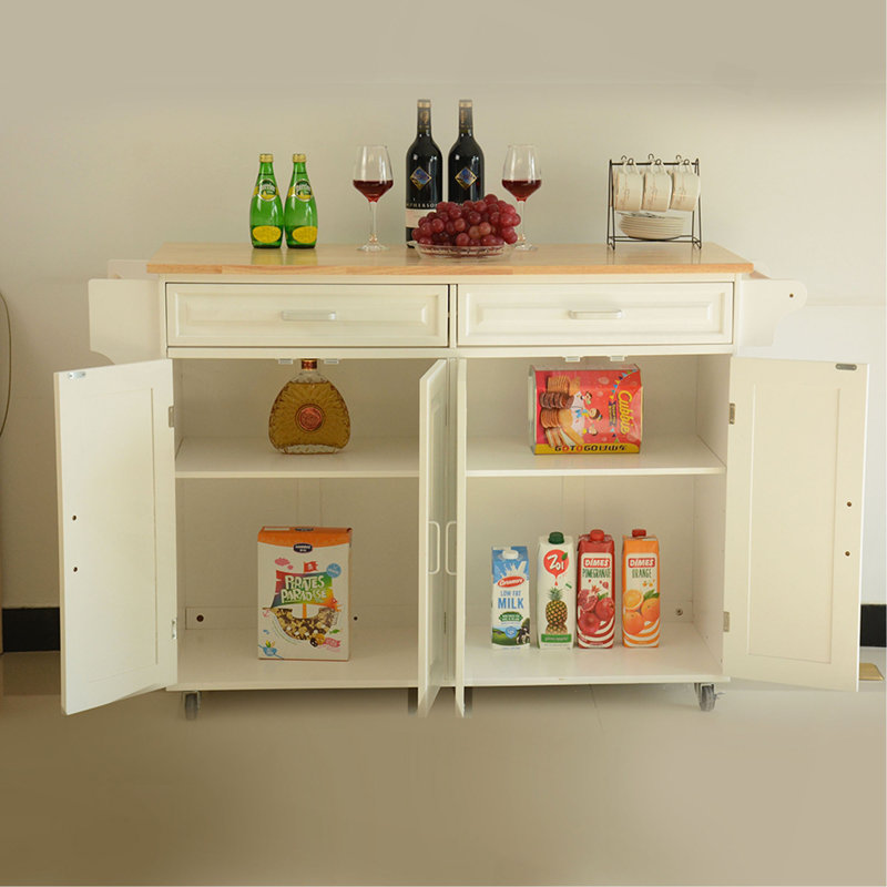 Kitchen Island & Kitchen Cart, Mobile Kitchen Island, Rubber Wood Top, Big & Adjustable Shelf Inside Cabinet For Different Utensils, Luxury Design Fits Party At Different Site.