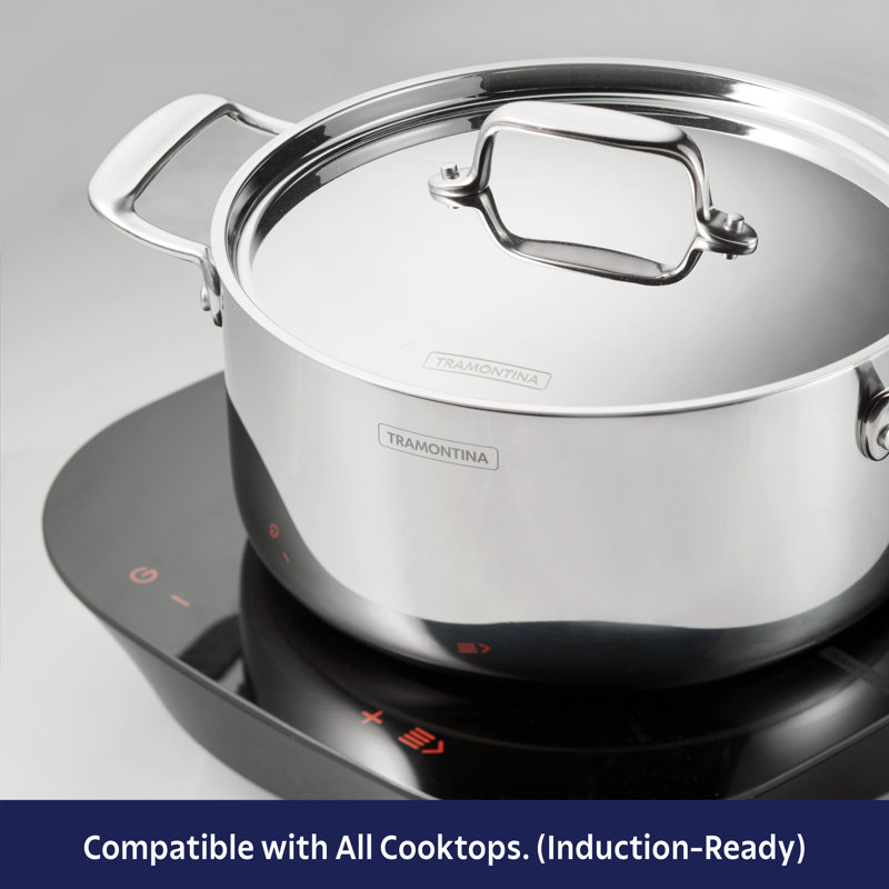 Tramontina Utsava Tri-Ply Clad 6.5 Qt Covered Casserole with Ceramic Interior – Induction-Ready, 6.5 quarts