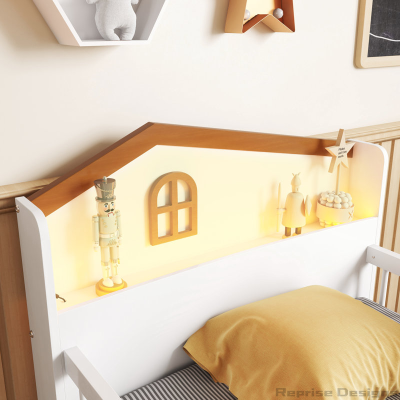 Lit mezzanine en bois avec lumières DEL, Blanc