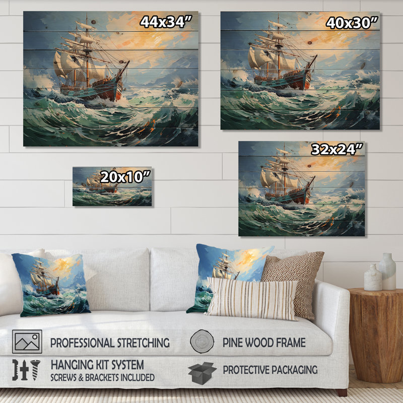 «The Pirate Boat Odyssey's Voyage IV - Classics on Wood Print», H 24 po x l 32 po x P 0,78 po