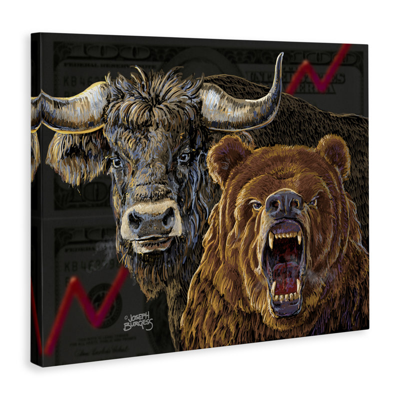 Art mural sur toile Bull & Bear, design par Joseph Burgess, H 24 po x l 30 po