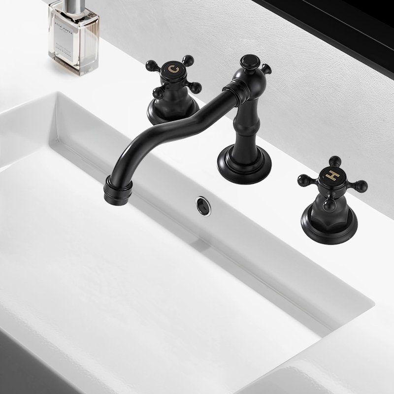 Widespread 2-handle Bathroom Sink Faucet with Drain Assembly, Matte Black