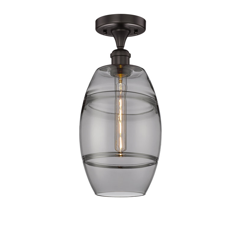 Plafonnier semi-encastré 1 lumière Edison - Abiagael, Bronze huilé, H 10 po x l 8 po x P 8 po, Gris fumée clair