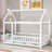 Thendara Floor Bed Frame, Wooden Platform Bed with House Roof Frame and Fence Guardrails-1204429193-1204429198
