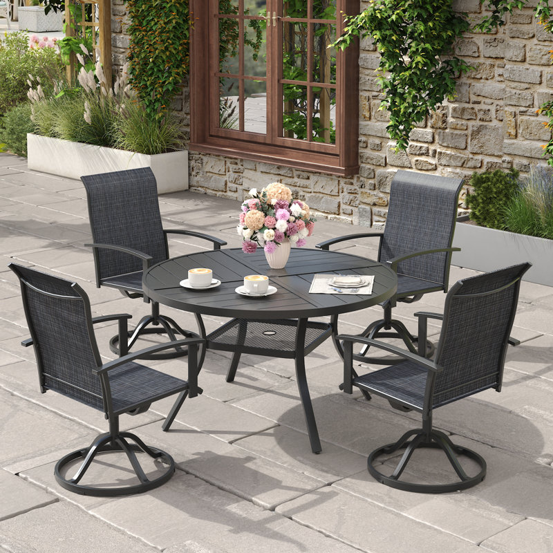 4-Person Outdoor Patio Dining Set With Swivel Chairs, Black/Charcoal