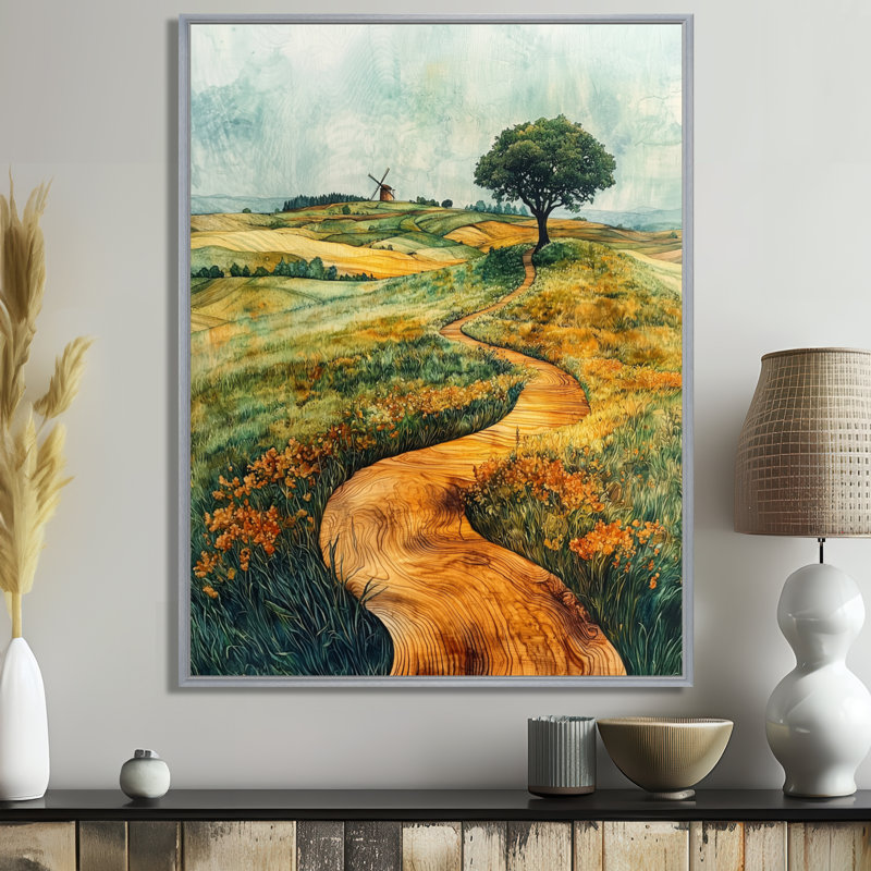 Donik Windmills Into A Summer Field Landscape II - Windmills, reproduction d'art sur toile encadrée, H 40 po x l 30 po