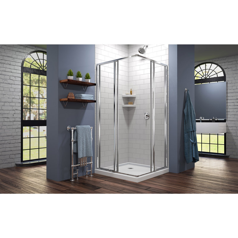 Cornerview 42" W x 42" D x 74.75" H Framed Square Sliding Shower Enclosure with Base Included, Chrome, White