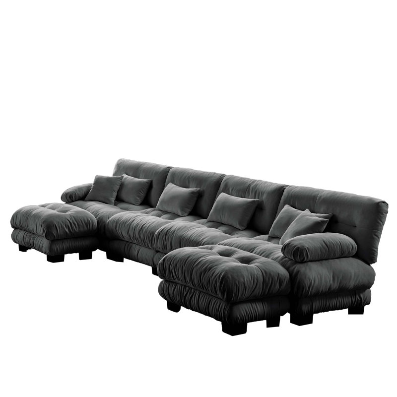 Canapé modulaire Chenille, Chenille rose, H 35,4 po x l 173,2 po x P 59,6 po