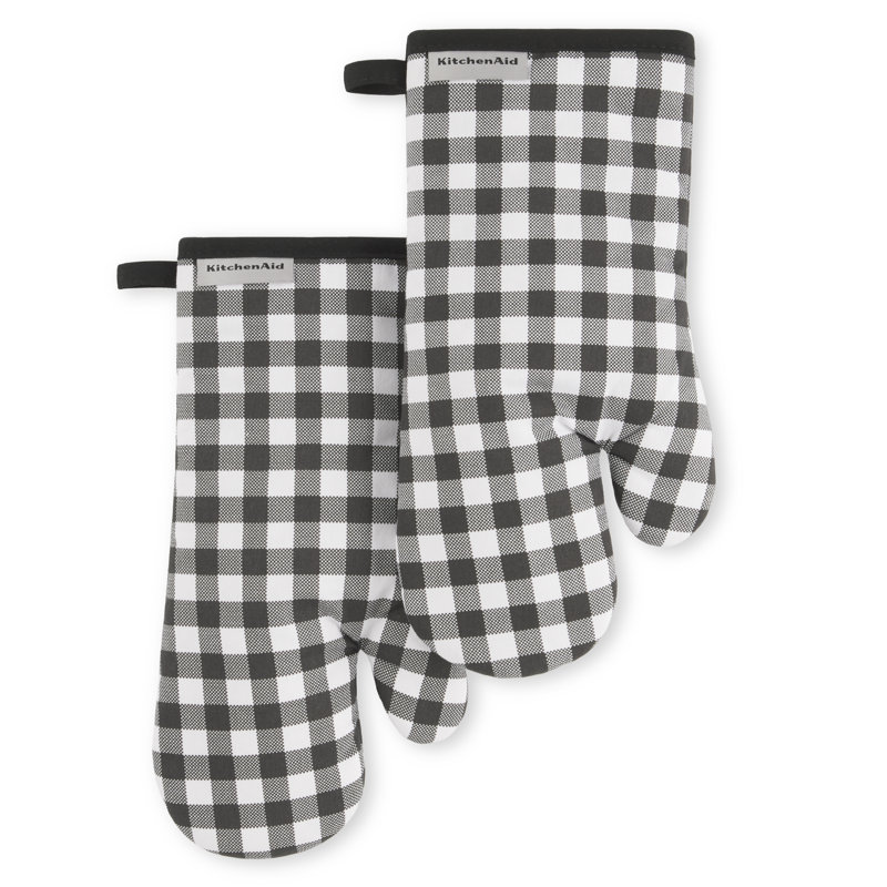 Ensemble de 2 gants de cuisine KitchenAid Gingham, 7 po x 13 po, Noir