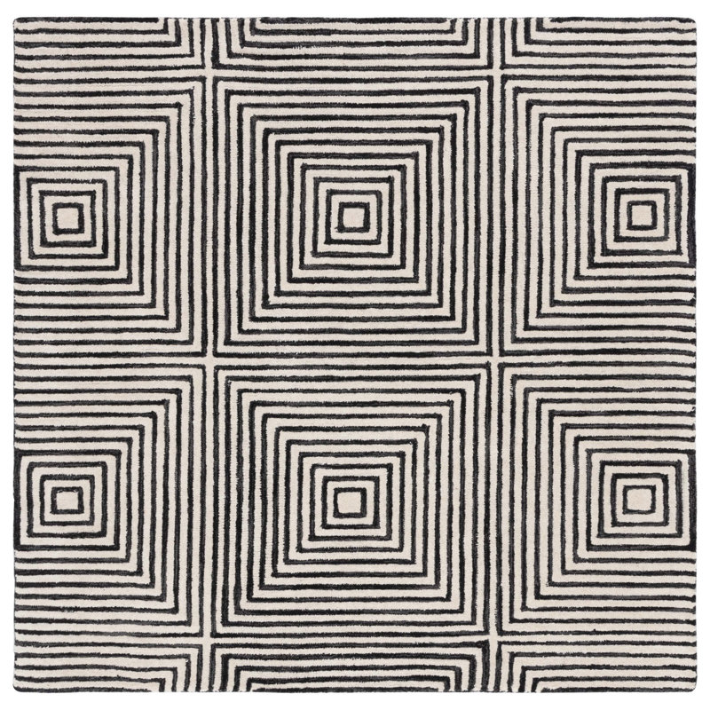 Tapis noir / beige Swansea Metro 454, Carré 6 pi