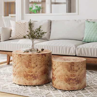 Ensemble de 2 tables basses gigognes, tables d'appoint rondes modernes en bois pour petits espaces