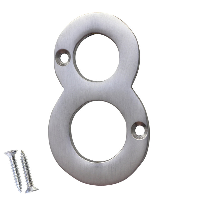 Numéro de maison laiton à fixation en surface, H 4 po, Chrome satiné, 8