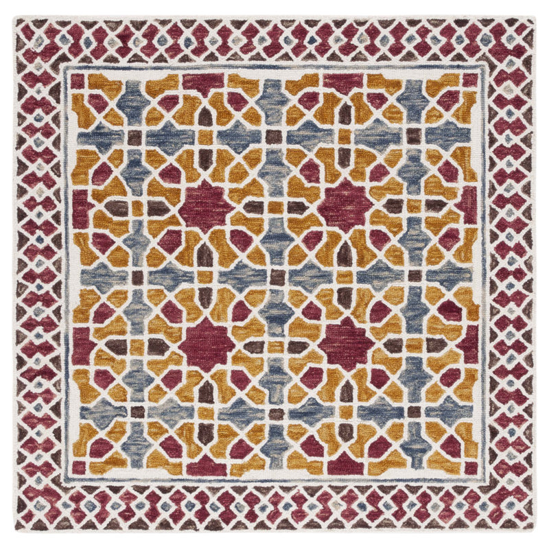Tapis rouge / jaune en laine / coton touffeté à la main Bobbi-Jane, Rectangle 6 pi x 9 pi
