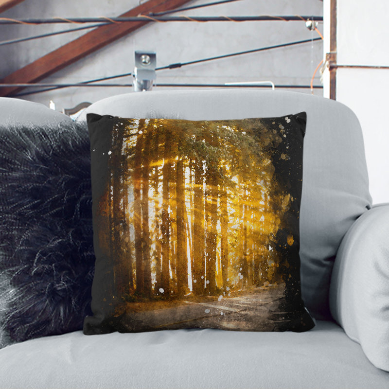 Sunlight Through the Forest Cushion with Filling, Black, 40cm H x 40cm W x 15cm D