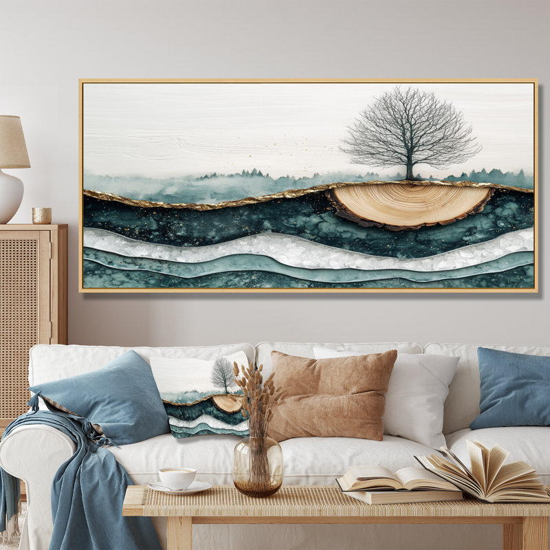 Jackleen - Landscapes Wall Art, H 28 po x l 60 po, Impression encadrée flottante, Crème, crème