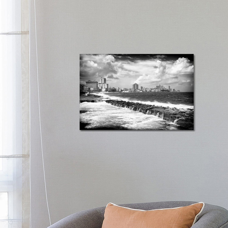 Malecon Wall Of Havana In B&W by Philippe Hugonnard - Wrapped Canvas Print, 66.04 cm H x 45.72 cm W x 1.91 cm D