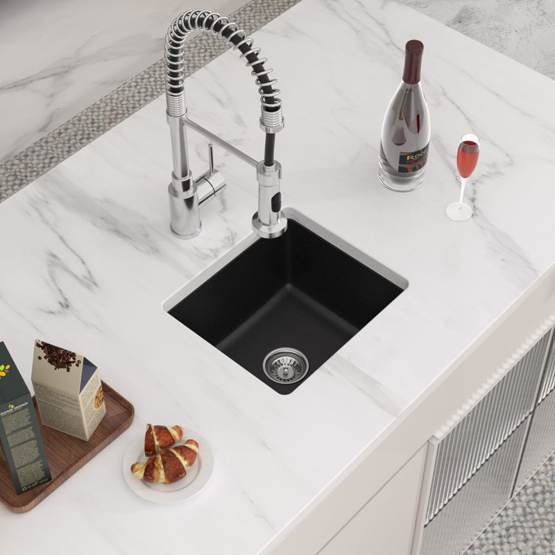 Évier de cuisine en composite de granite à cuve encastrable en quartz 18 x 16 pouces, Noir, noir, noir, noir