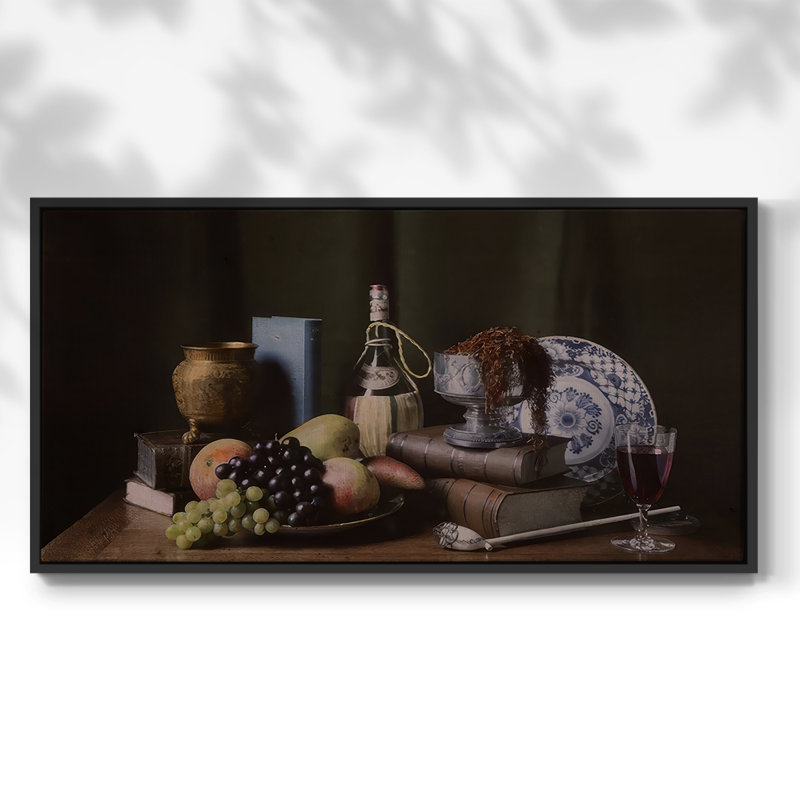 Moody Still Life VI - Toile tendue avec châssis tendue, prête à être accrochée, Noir, H 21 po x l 41 po