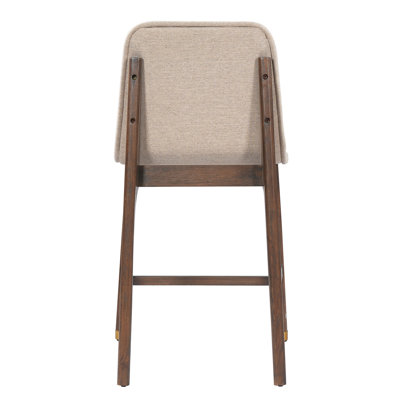 Clyde Set of 4 Indoor Mid-Century Armless Rubber Wood Counter Height Bar Chair, Walnut Finish with Beige Upholstery