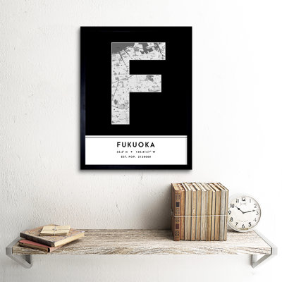 Fukuoka City Map Fukuoka Black & White - Single Picture Frame Typography