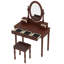 Ensemble de coiffeuse avec miroir à angle réglable, ensemble de coiffeuse et tabouret rembourré avec doublure en velours 5 tiroirs, ensemble de coiffeuse en bois pour la chambre à coucher, noyer