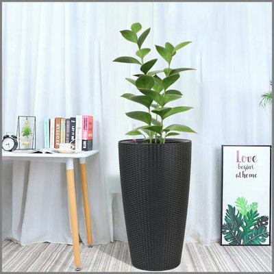 Set of 2 Faux Rattan Tall Planters with Water Level Monitor and Automatic Watering for Indoor and Outdoor Use, Large 22 Inch